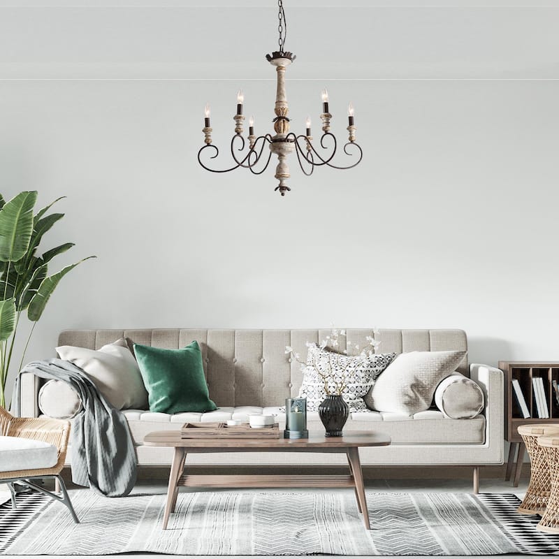The Gray Barn French Country 6-Light Wood Chandelier Classic Farmhouse Lights - 31.1" D x 28" H