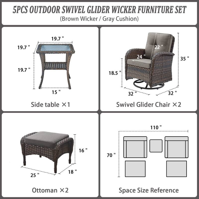 Glider Chair Table with Ottoman Set - Brown