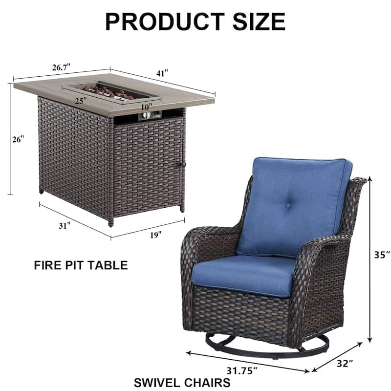 2 Swivel Chairs with Fire Pit Table