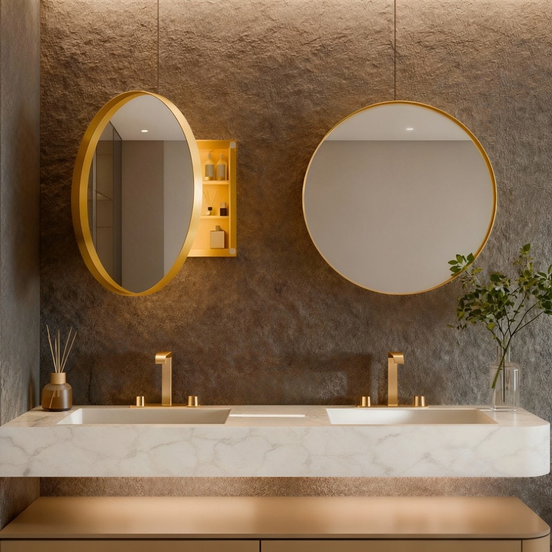 23.6" Surface Mount Round Metal Medicine Cabinet with Mirror and Adjustable Shelves, Wall Mirror with Storage for Bathroom