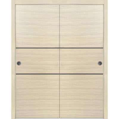 Bypass Doors 36 x 80 Planum 0014 Natural Veneer with Sturdy Rails