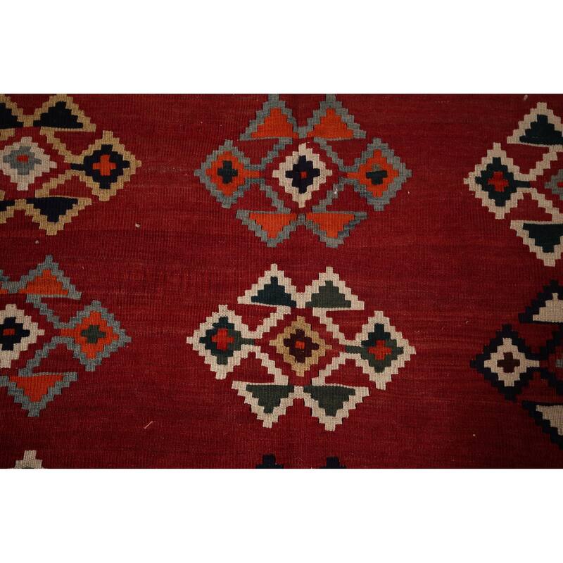 Red Kilim Qashqai Persian Area Rug Hand-Woven Wool Carpet - 4'2"x 7'4"