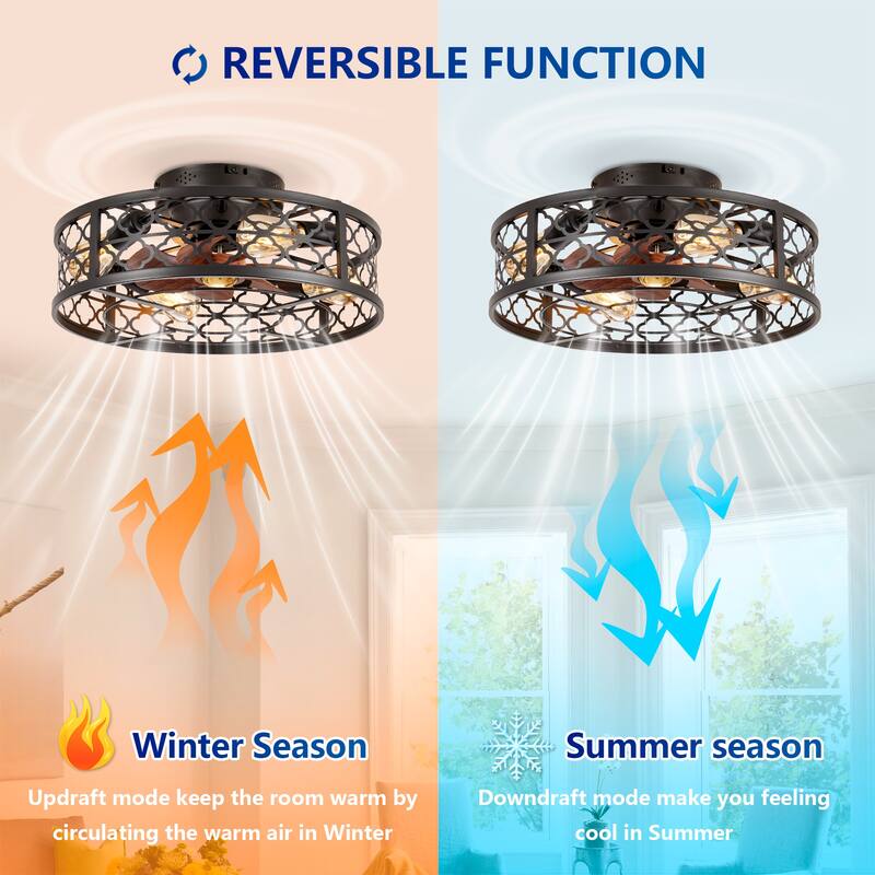 20" Flower Style Iron Ceiling Fans With Remote Control,Ceiling Fan 6 Speed Reversible with Remote Control,Flush Mount Caged