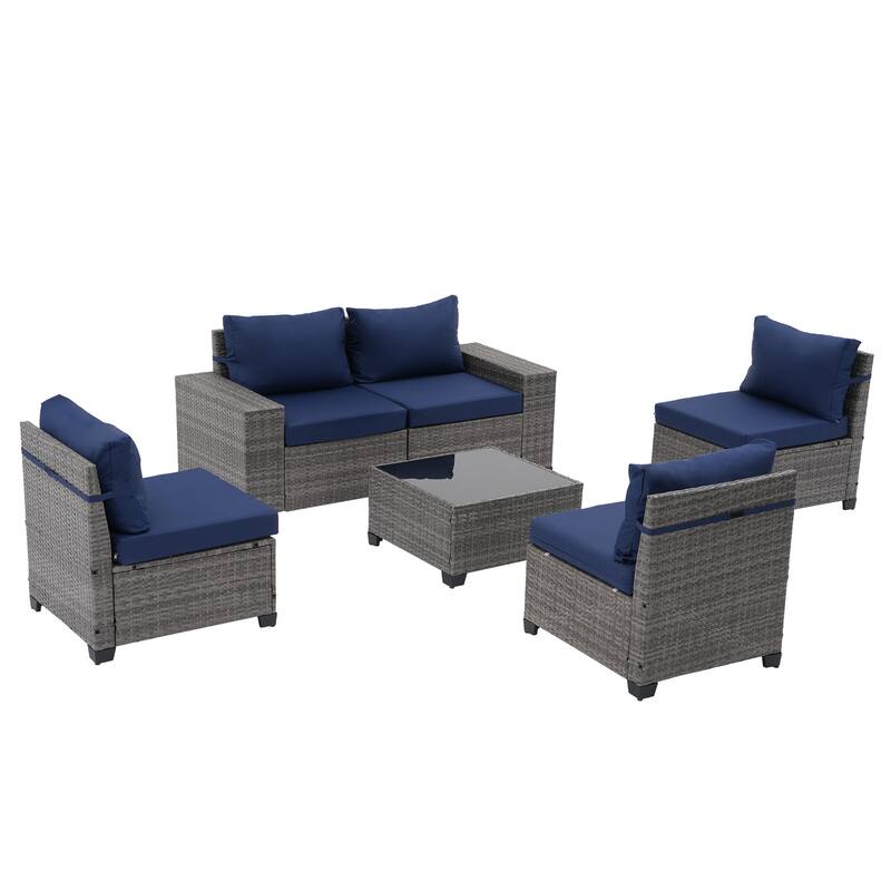 6-Piece 5 Person Patio Free Combination Wicker Conversation Set With Double Set Cushions Cover
