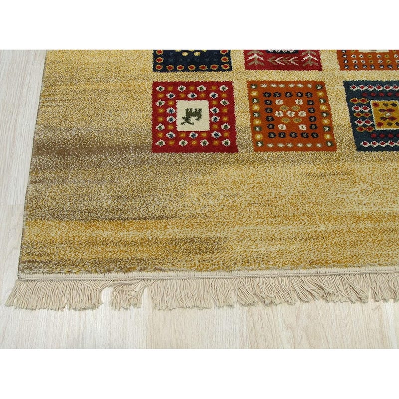 Machine-made Wool Beige Bohemian Oriental Gabbeh Rug - 5' x 7'6"