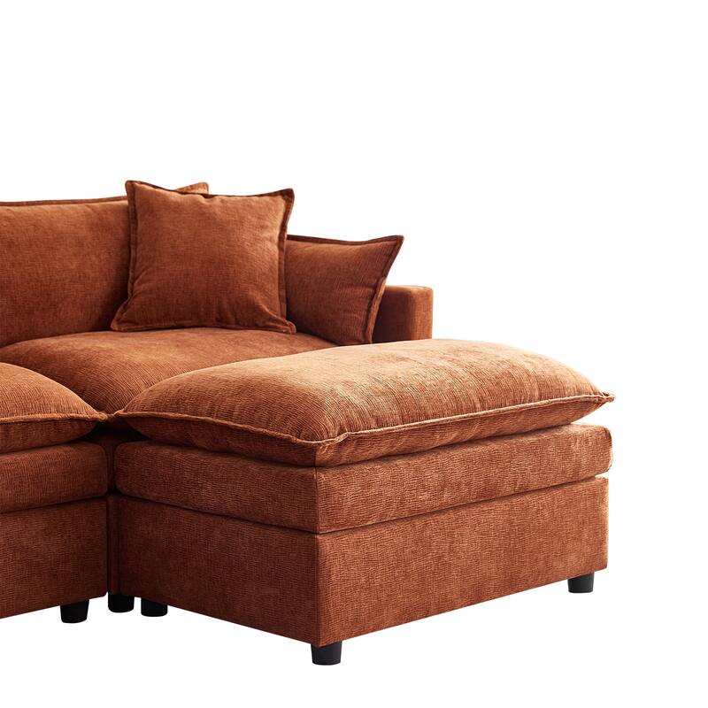 142.52" U-Shaped 6-Seater Sectional Sofa with Convertible Chaise and Ottomans, Spacious Cloud Couch for Comfort