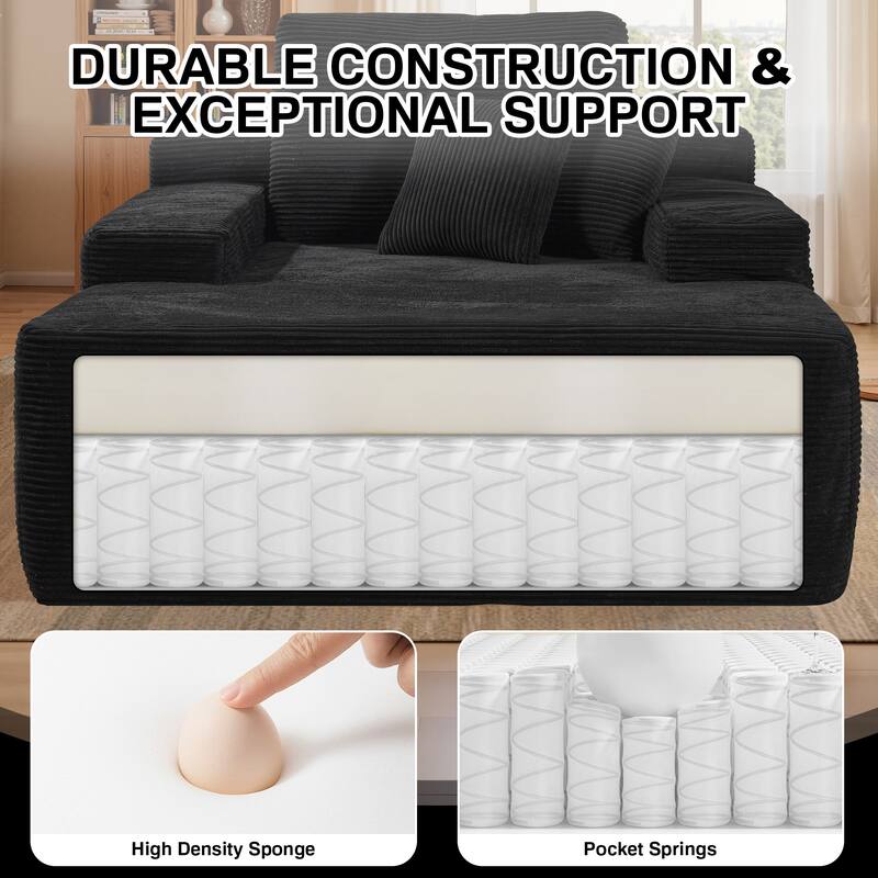 XIZZI Chaise Lounge Chair Corduroy Boneless Sofa Bed Sleeper Couch