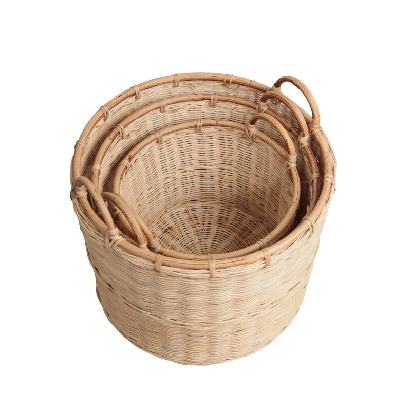 Vista Handwoven Rattan Nesting Storage Baskets with Handles (Set of 3)
