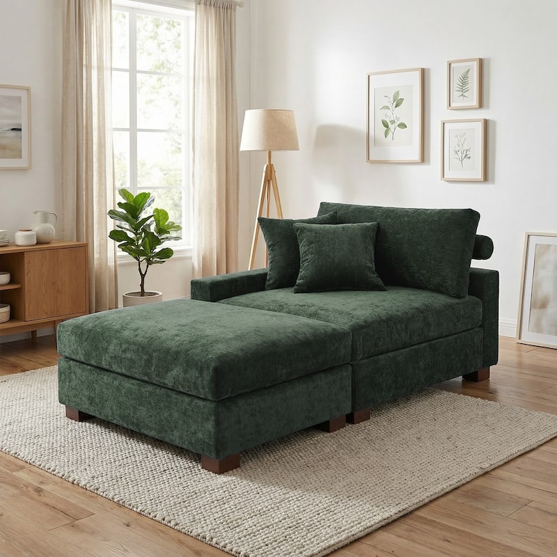 Oversized Chenille Modular Armchair And Ottoman Set Living Room Set