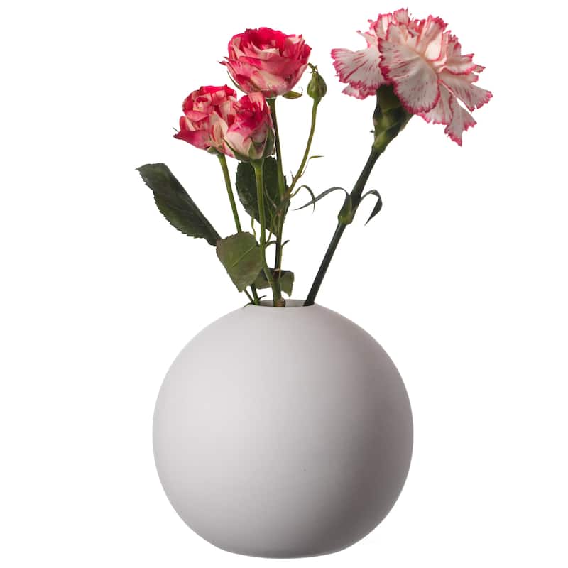 Uniquewise 4-In White Ceramic Table Vase - Modern, Bohemian, and Minimalist Decorative Centerpiece for Dining and Living Room - Circle Shape