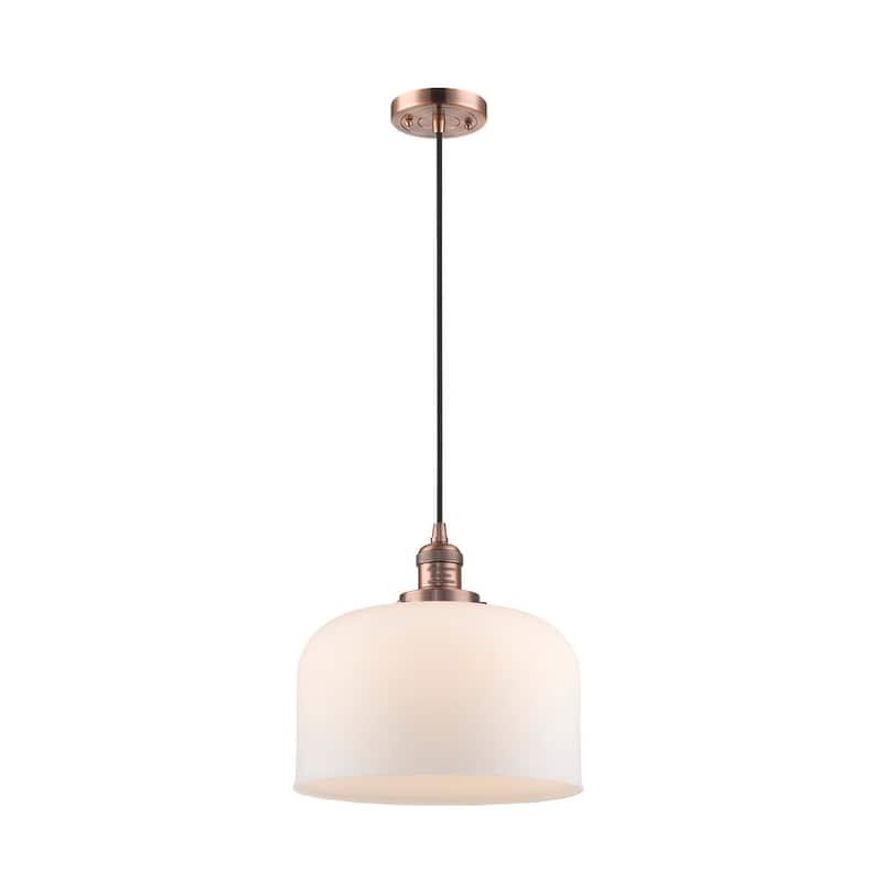 Innovations Lighting X-Large Bell Single Light 12" Wide Pendant - Antique Copper / Matte White Cased