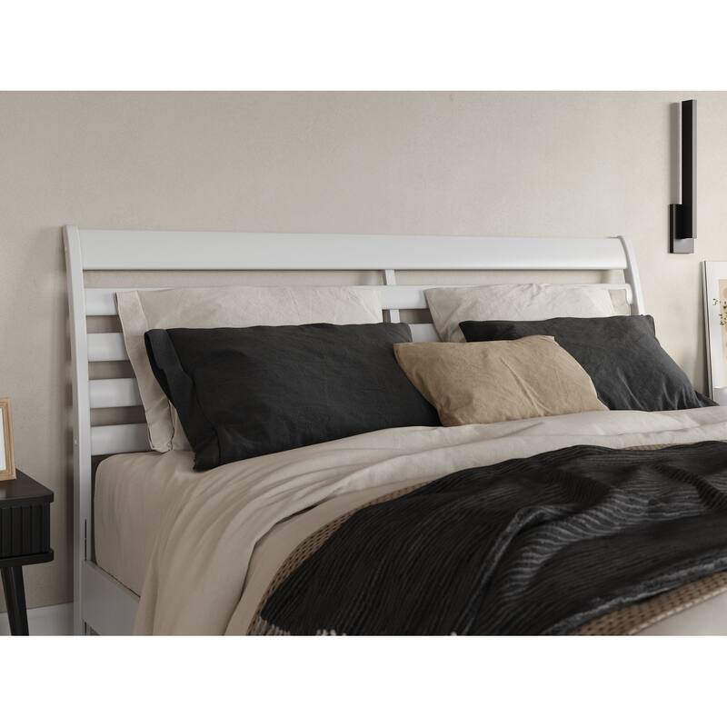 King Size Platform Bed - Solid Wood Low Profile Bed Frame - Rustic Recluse Design - White Finish