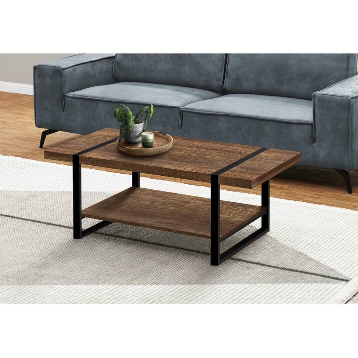 HomeRoots 47" Brown And Black Rectangular Coffee Table With Shelf - 47.25
