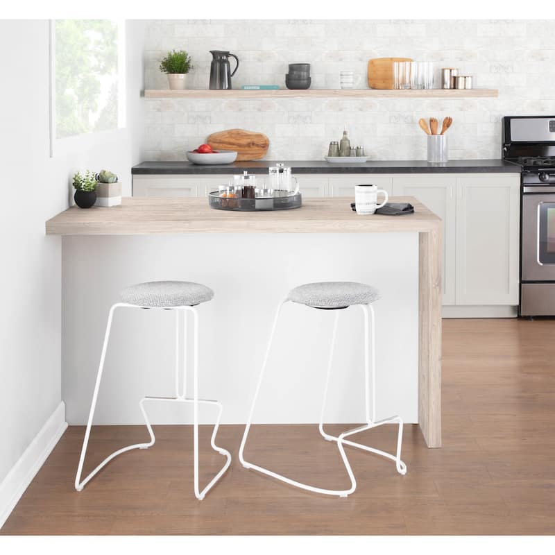 Finn Counter Stool in White Steel and Charcoall Fabric - Set of 2 - 19.5"Lx18"Wx25.75"H