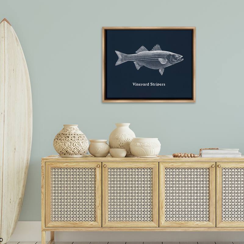 Stupell Vineyard Stripers Fish Framed Floater Canvas Wall Art Design By Phillipa Katz