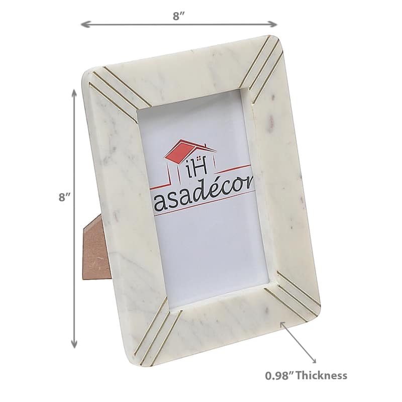 4X6 Marble White With Brass Inlay Picture Frame