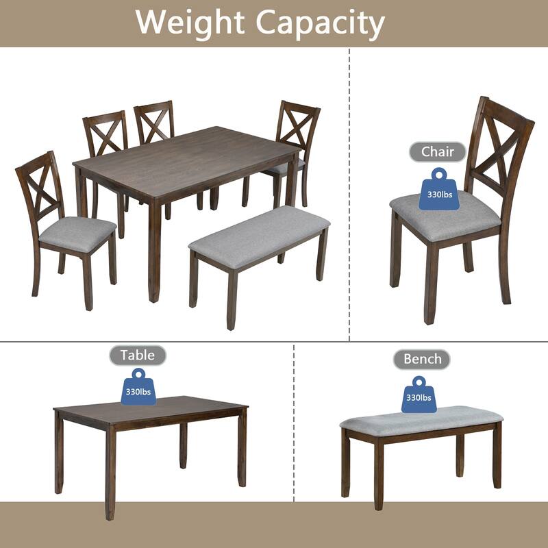 Wooden Dining Rectangular Table set with Bench for 6,Kitchen Dining Table with Bench for Small Space