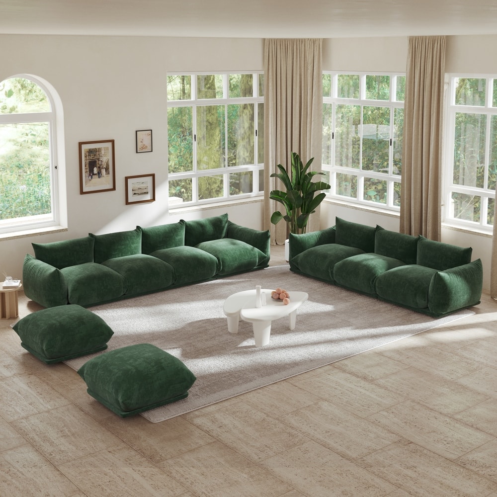 Modern Chenille Fabric Upholstery Modular Sectional Sofa for Living Room Set with 2 Ottoman