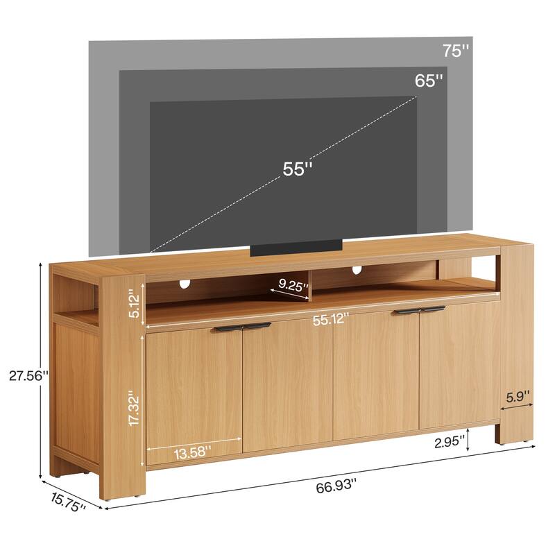Industrial 67'' TV Stand with Adjustable Shelves & Cable Management