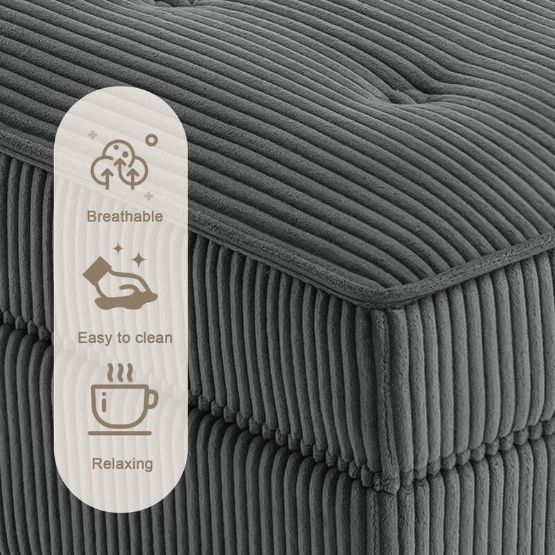 Modular Corduroy Tufted Storage Ottoman with Reversible Tabletop