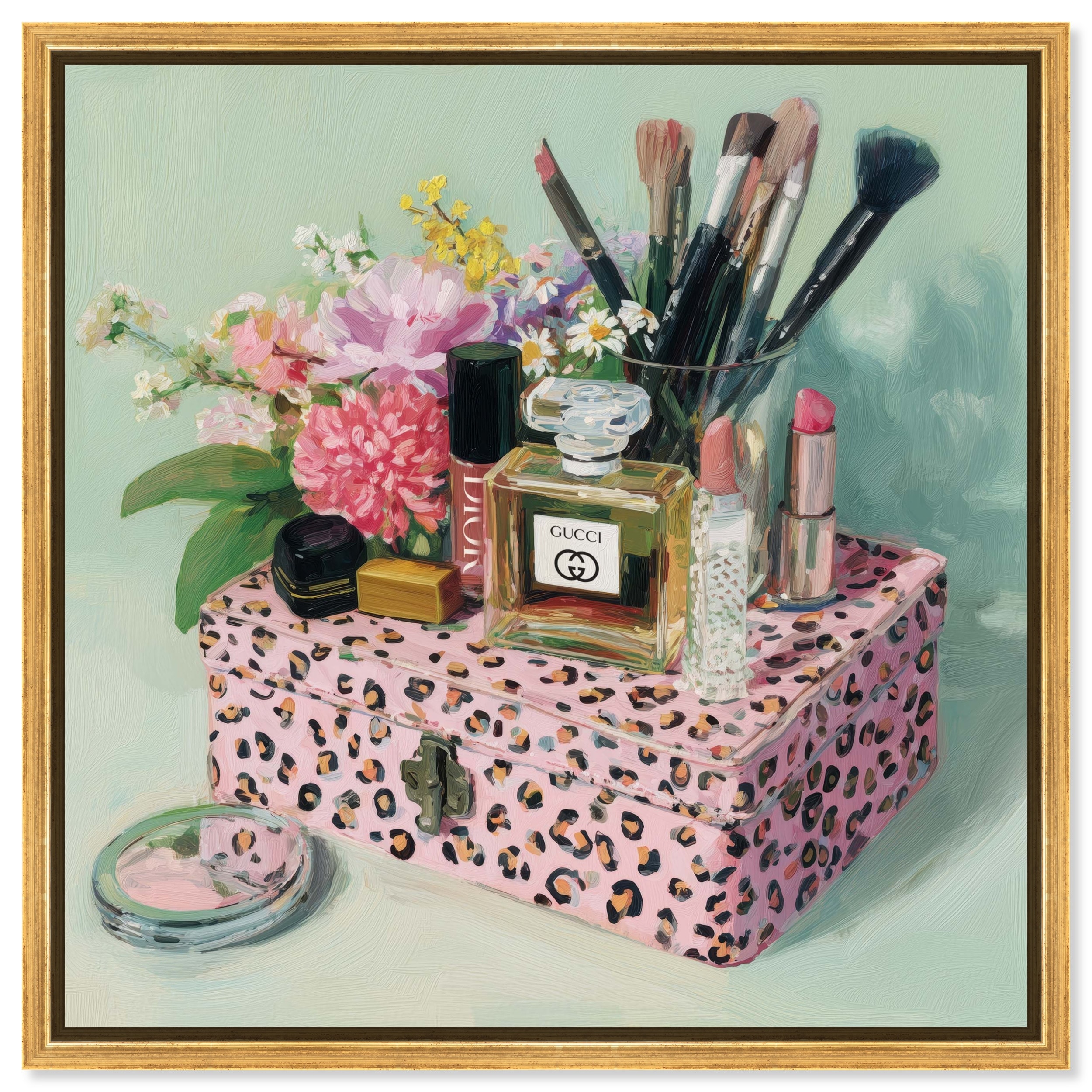 Blooming Makeup Box Retro Fashion Art Framed Canvas by Art Remedy
