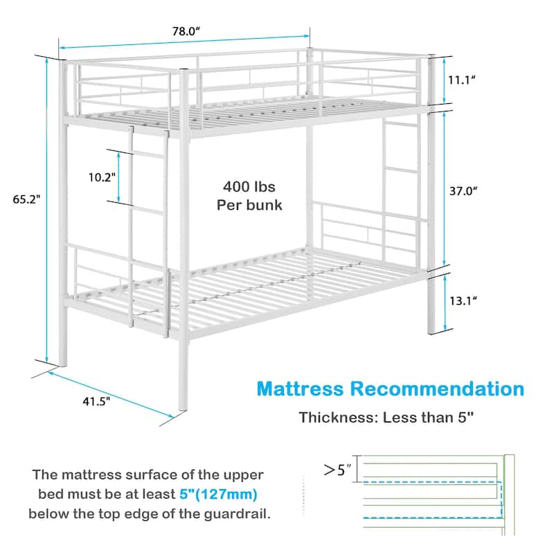 VECELO Twin Over Twin Metal Bunk Bed Frame for Kids Teens, Heavy Duty Noise-Free Platform Bed, Storage Space