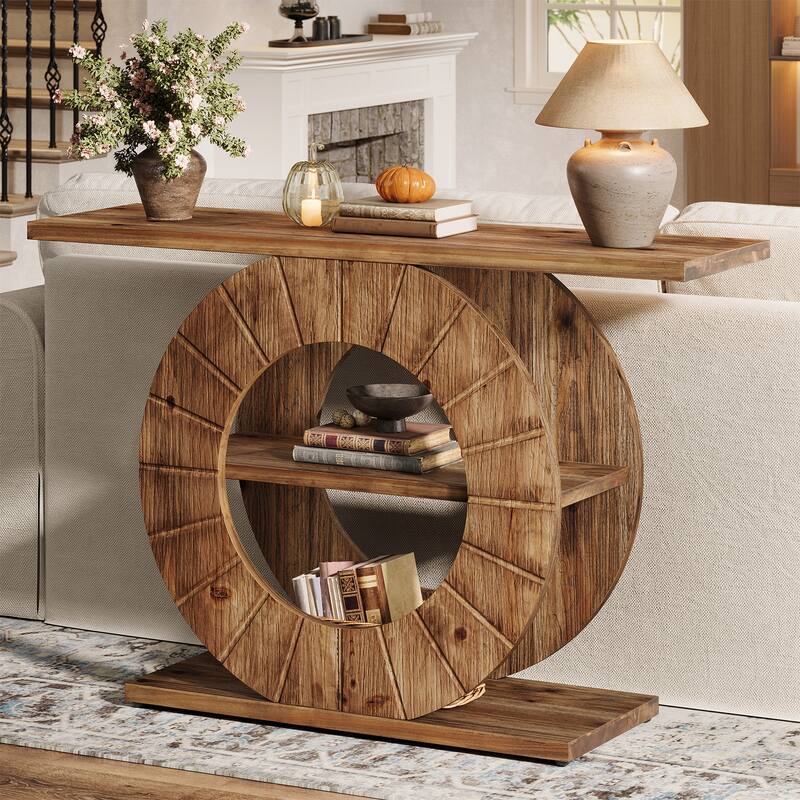Solid Wood Console Table with Storage, Sofa Table with 3-Tier Shelves for Living Room, Hallway, Foyer