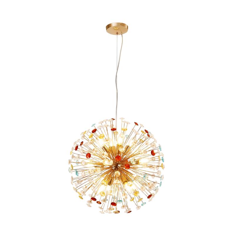 12-Light Modern Glam Linear Sputnik Crystal Chandelier Starburst Firework Globe Pendant Light - 21.6 in. W x 21.6 in. H