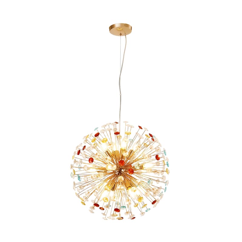 12-Light Modern Glam Sputnik Round Colorful Chandelier Globe Starburst Crystal Beaded Firework Chandelier - 21.6 in. W