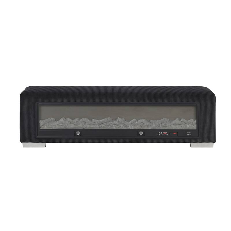 Furniture of America Goffney Chenille Bench with Fireplace Simulator and Bluetooth Audio