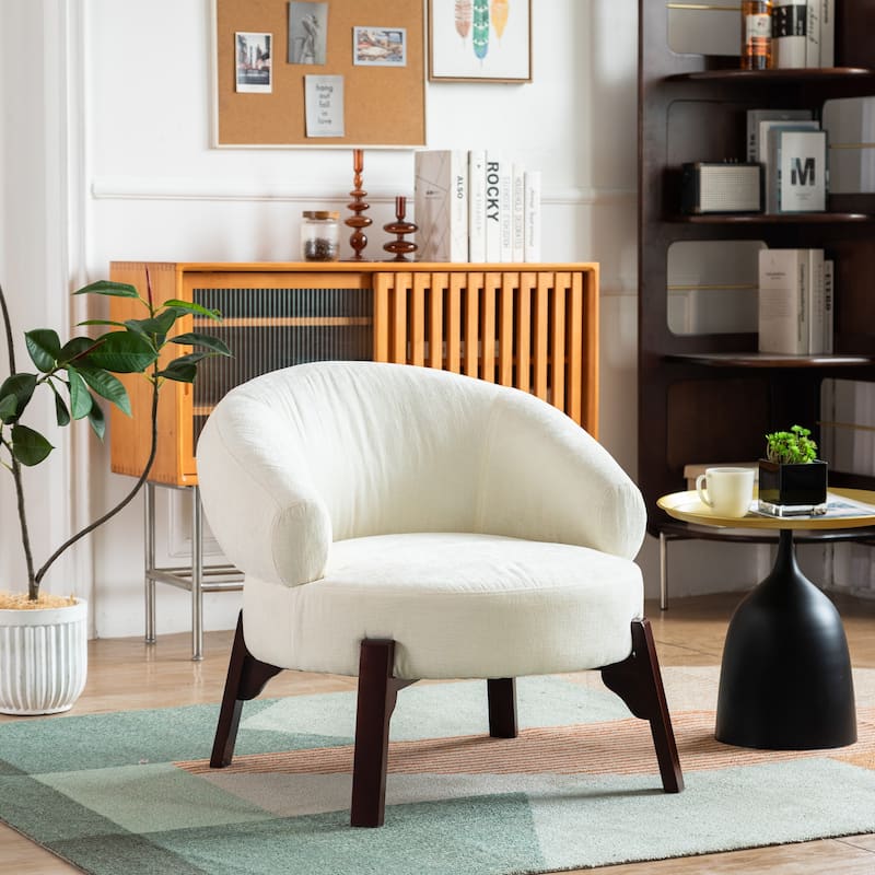 XINMICS Modern Accent Chair Upholstered Armchair for Living Room, Bedroom - White