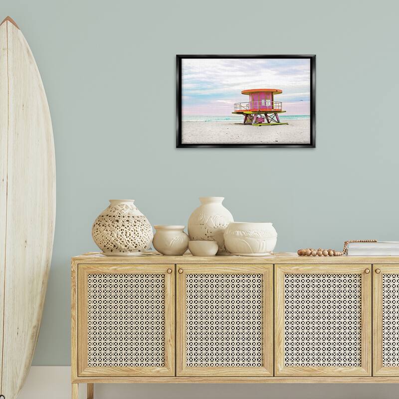Stupell Lifeguard Hut with Pastel Sky Framed Floater Canvas Wall Art Design By Seven Trees Design