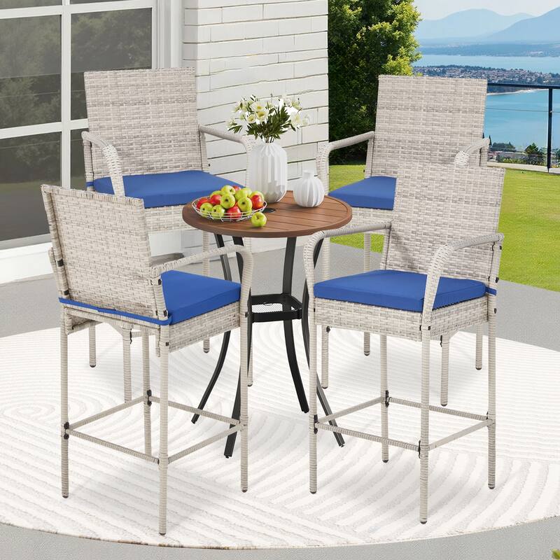 AVAWING All-Weather Wicker Bar Stools - Cushioned, Ergonomic, for Patio & Poolside - Black/Brown/Grey