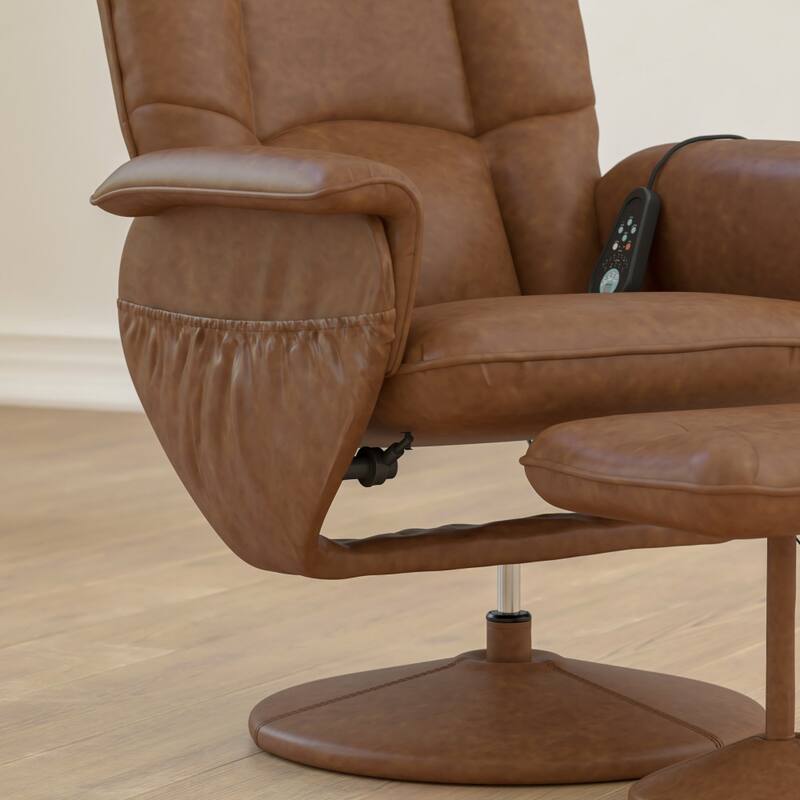 LeatherSoft Massaging Multi-Position Recliner w/Ottoman w/Side Pocket