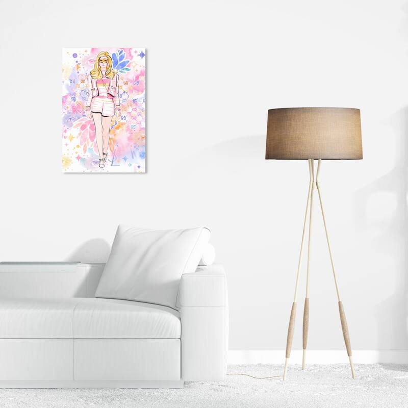 Wynwood Studio Canvas Fashion and Glam Pink Doll Walk Pink and Light Pink Modern & Contemporary Wall Art Canvas Print - 24 x 16
