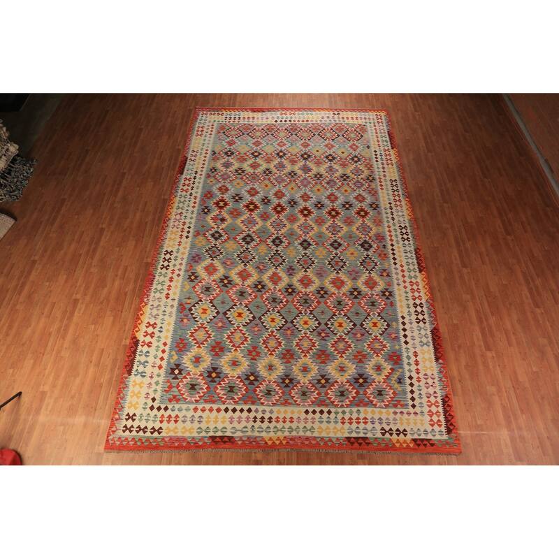 Kilim Oriental Large Rug Flatweave Tribal Wool Carpet - 9'10"x 16'3"