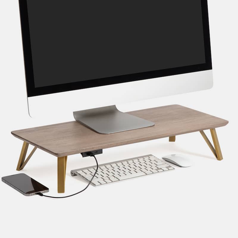 Jani Wood Monitor Stand Riser Desk - Ergonomic Design Stand, Desktop Organizer Table for Home, Office Workspace, Gaming Desk - Brown