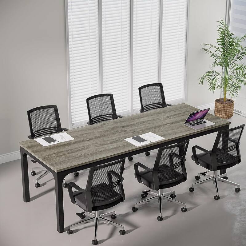 78.74" Large Rectangle Conference Table/Desk, Modern Seminar Meeting Table, Business Tables for Boardroom & Office - Black+Grey