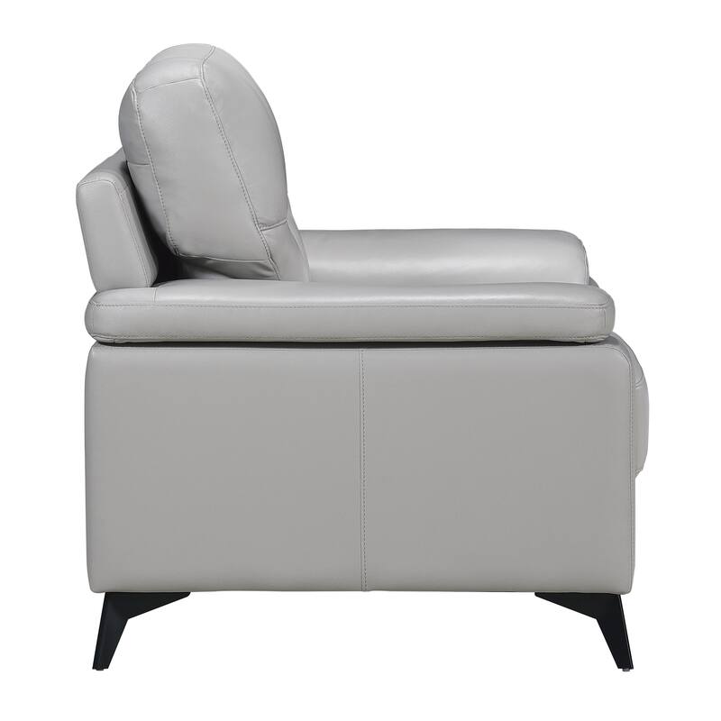 Mica 36 Inch Accent Chair, Metal Legs Light Gray Top Grain and Faux Leather