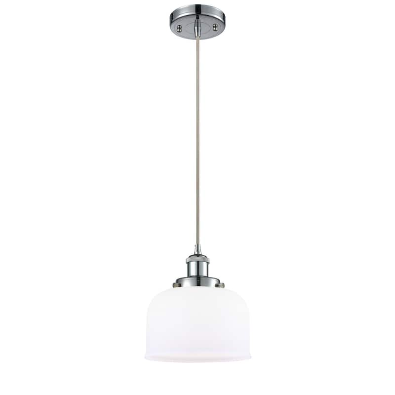 Innovations Lighting Large Bell 8" Wide Mini Pendant - Cord Hung - Polished Chrome / Matte White