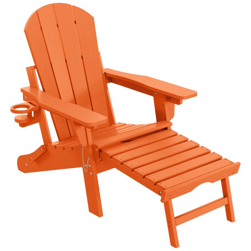 Laguna Outdoor Folding Adjustable Adirondack Chair with Cup Holder & Hideaway Ottoman - Orange