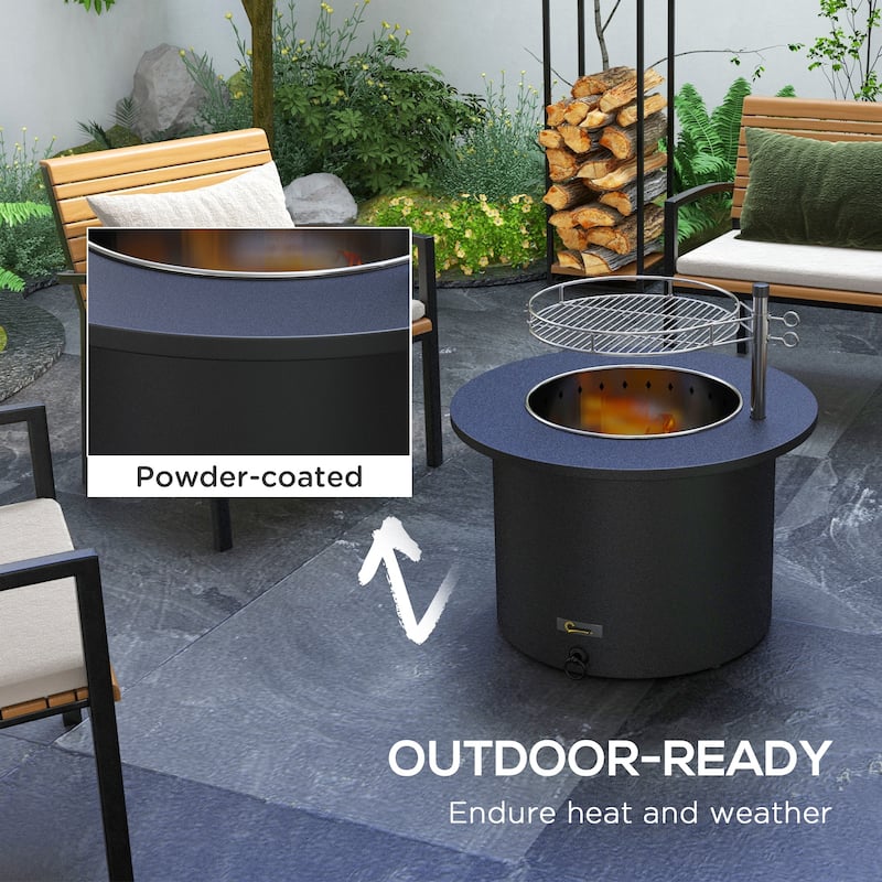Outsunny 2-in-1 Smokeless Fire Pit, BBQ Grill, 25" Portable Wood Burning Firepit with Cooking Grate, Ash Tray & Poker, Low Smoke