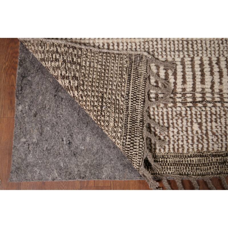 Beige & Brown Moroccan Oriental Area Rug Hand-Knotted Wool Carpet - 8'10" x 12'7"