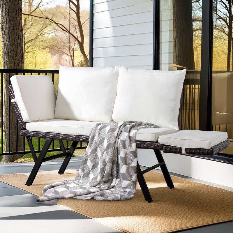 Convertible Patio Sofa with Cushions and Adjustable Armrests - 70.3" x 23.4" x 32.8"