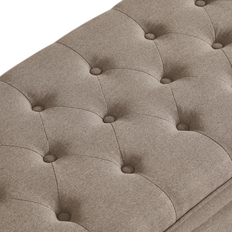 Elegant Linen Fabric Bed Bench, Tufted Button Seat with Spindle Legs - Linen Color