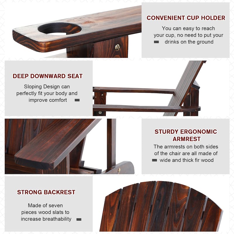 Outsunny Oversized Fir Wood Adirondack Chair with Cup Holder
