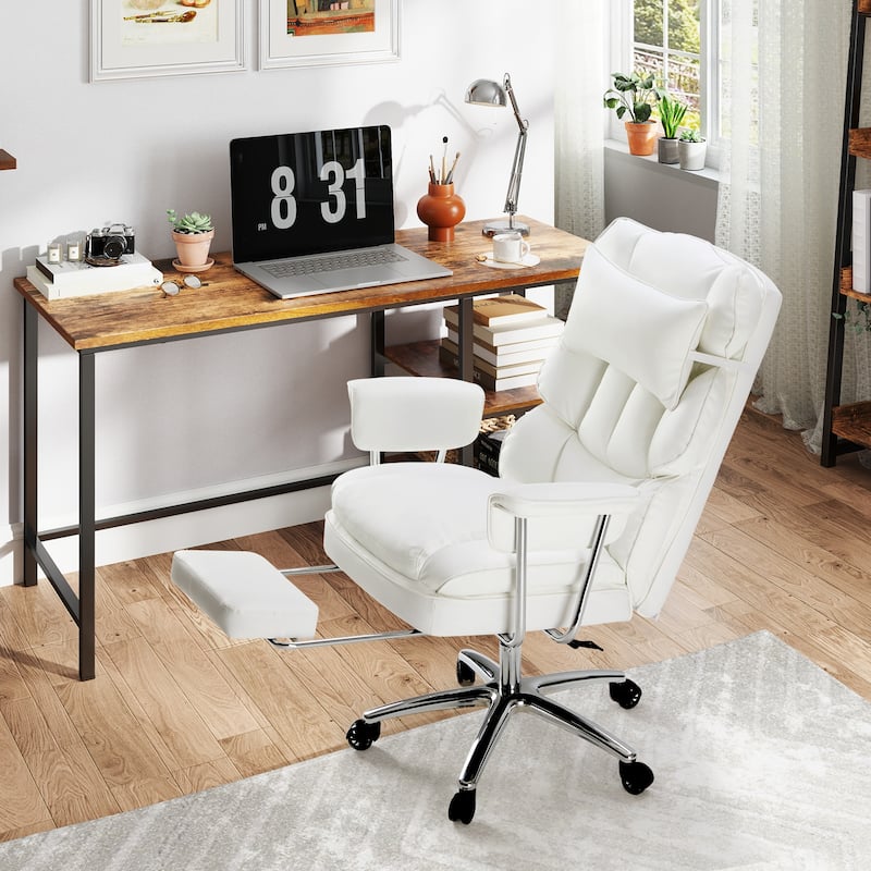Office chair - high backrest with footstool and lumbar cushion