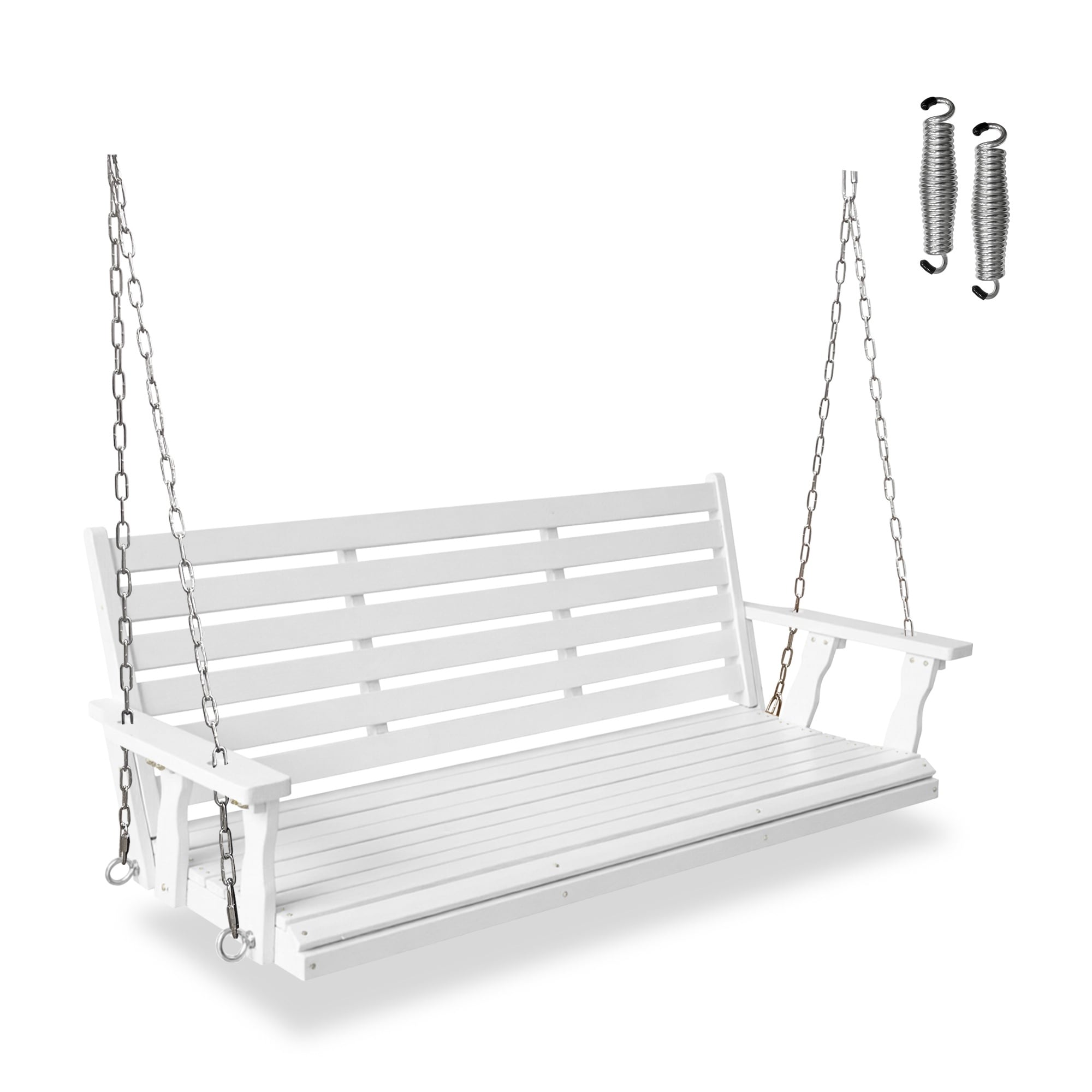 Fortune Candy Wooden Porch Swing with Hanging Chains and 7mm Springs for Outdoor Patio Garden Yard