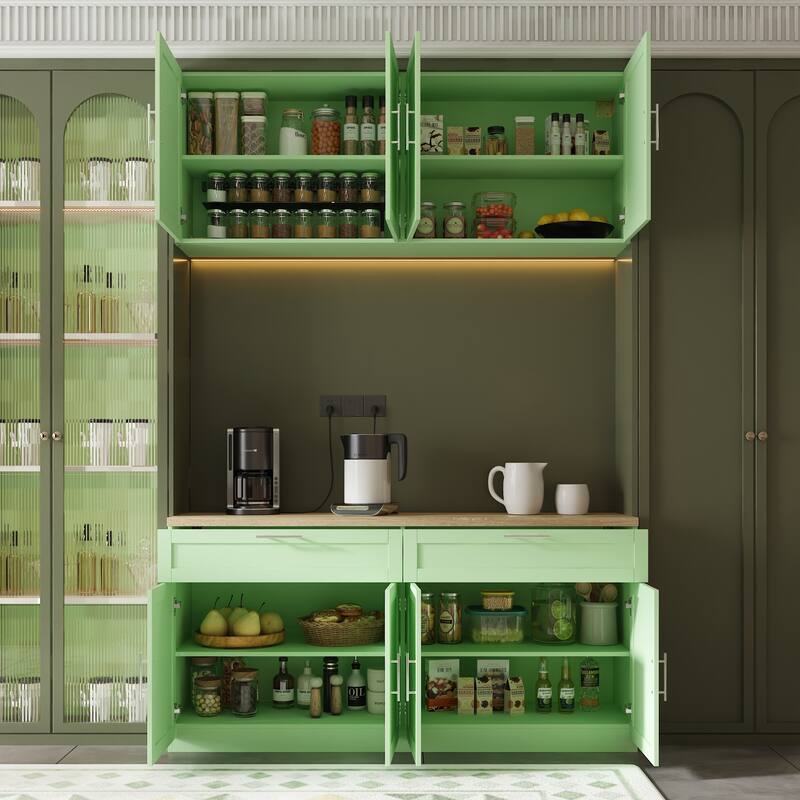 2 Piece Modular Closet Storage Set with Floor and Wall Cabinets Pantry