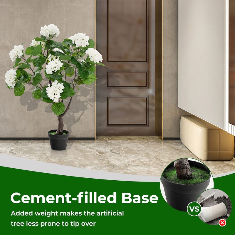 Gymax 2 Pack Artificial Hydrangea Tree Fake Floral Plant w/ 11 White